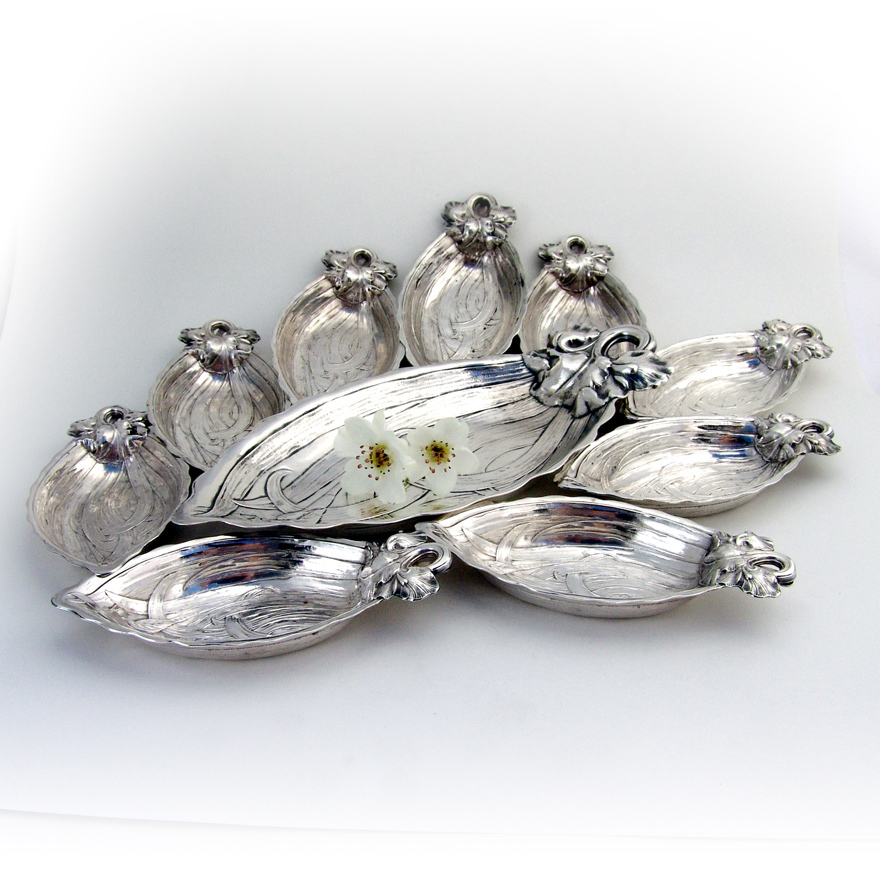 Iris Serving Dish And Iris Cup Place Card Holder Set Sterling Gorham 1900