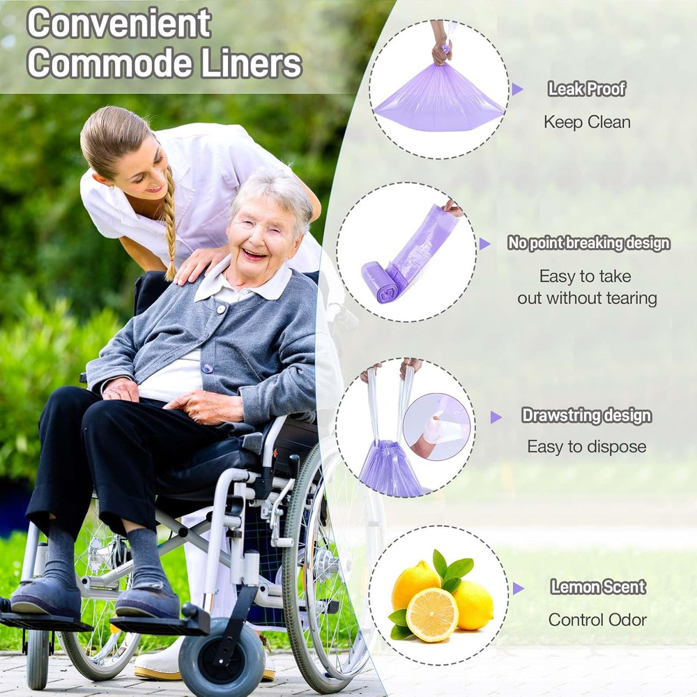120 Pack Disposable Bedside Commode Liners with Drawstring – Leak-Proof, Odor Co