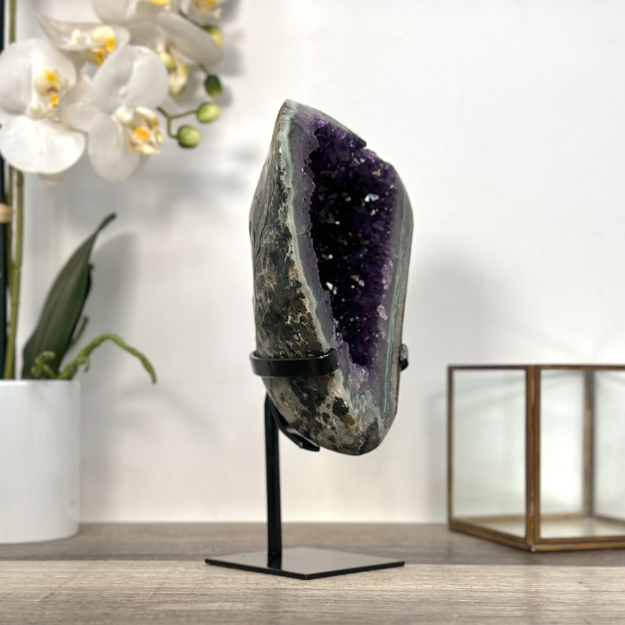Amethyst Geode with Green Jasper Matrix on Stand. MWS2613