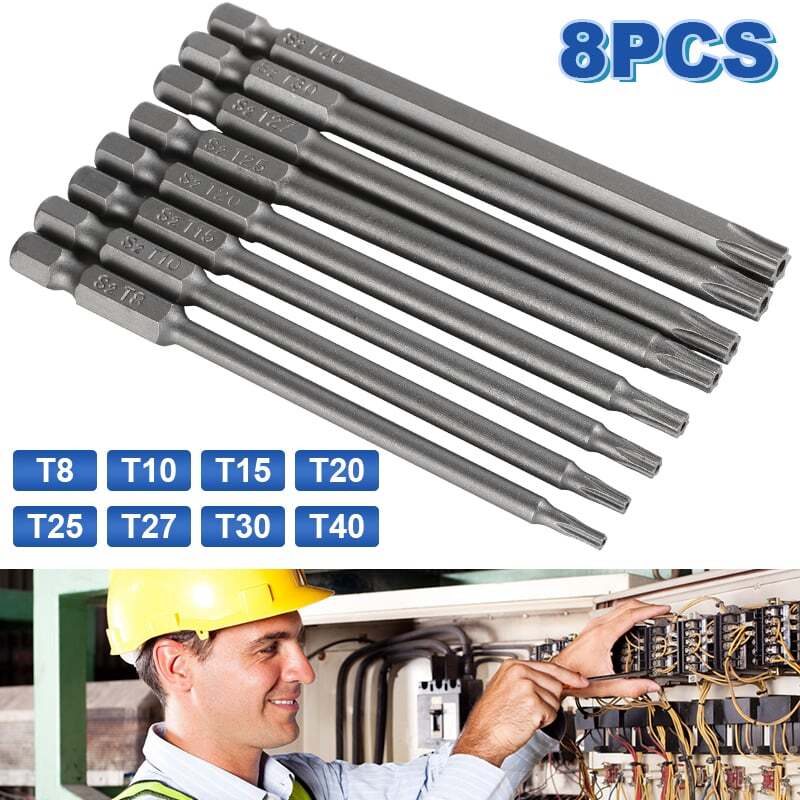 8PCS 100mm Extra Long Torx Screwdriver Bits Set - Security Hex Magnetic