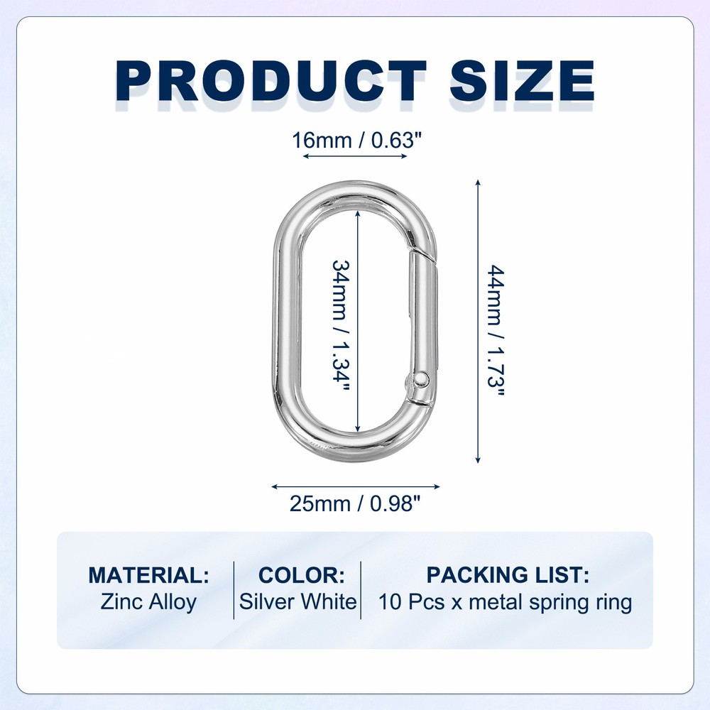 10 Pcs 44mm Oval Shaped Spring Snap Keychain Clip for Purses Silver White