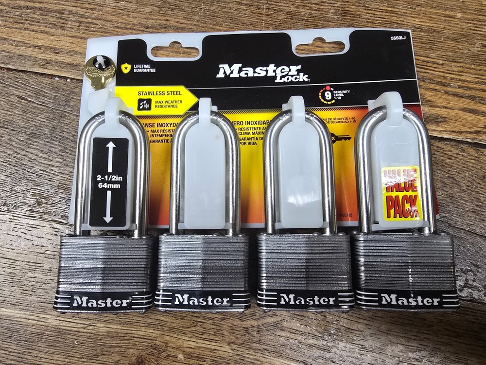 ⚡ MasterLock 5SSQLJ  Value Pack Stainless Steel KEY  Locks 4 Pack