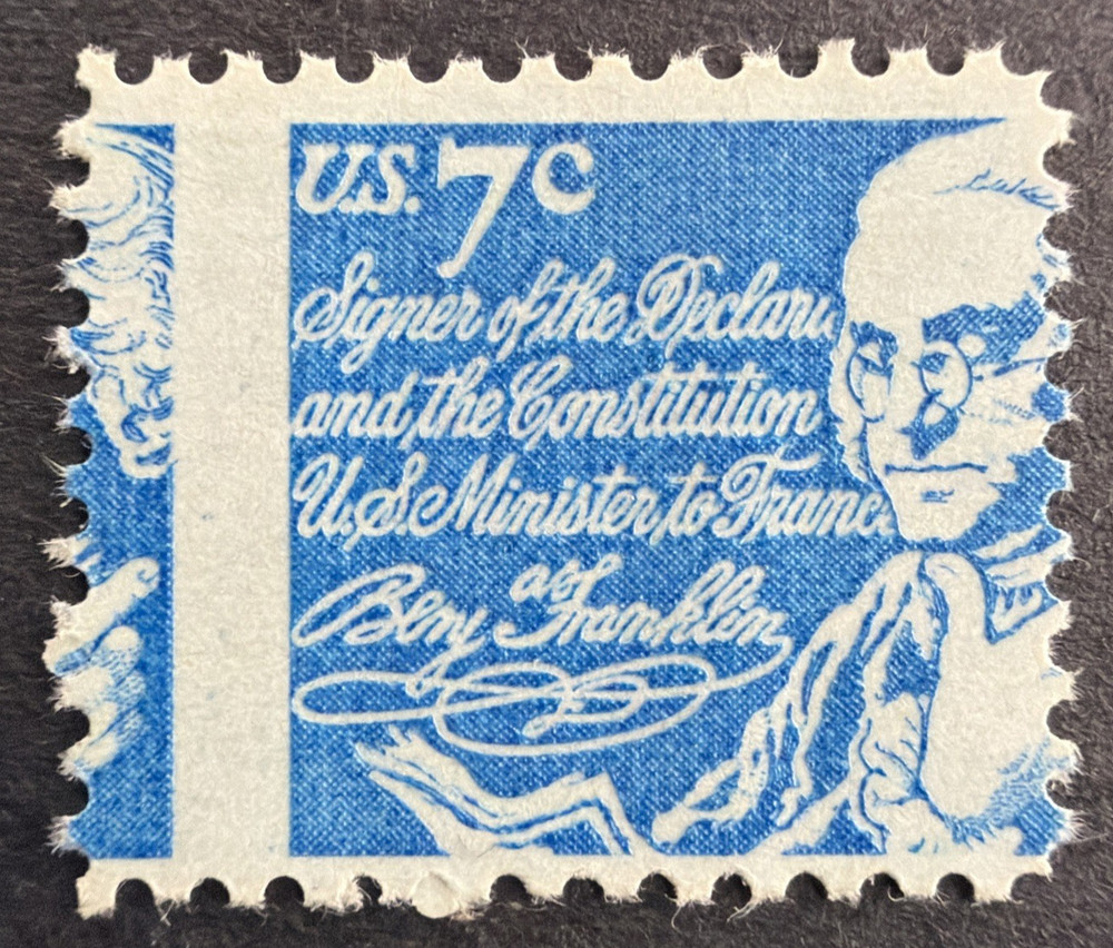 US 1972 Sc# 1393D EFO 7¢ Misperforation Error - Ben Franklin