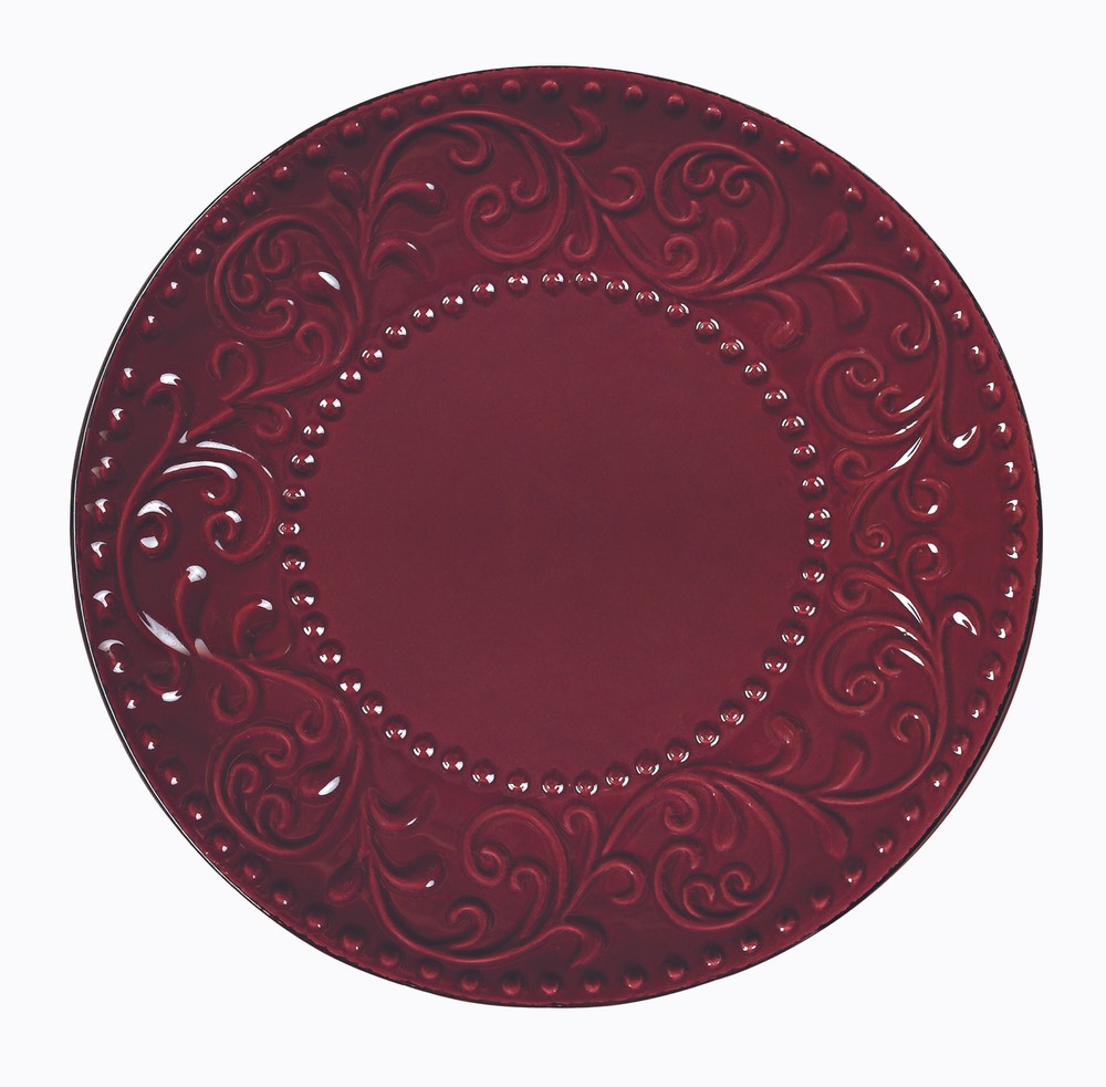 Elegant Modern Stoneware Scroll Dinnerware Set for Parties - Merlot, 16 Piece
