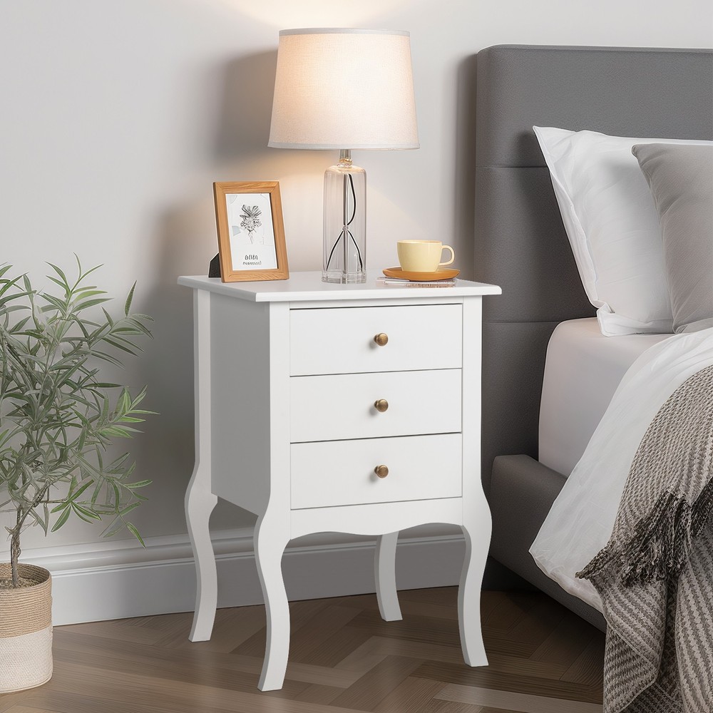 European Bedside Table Three Pumps White
