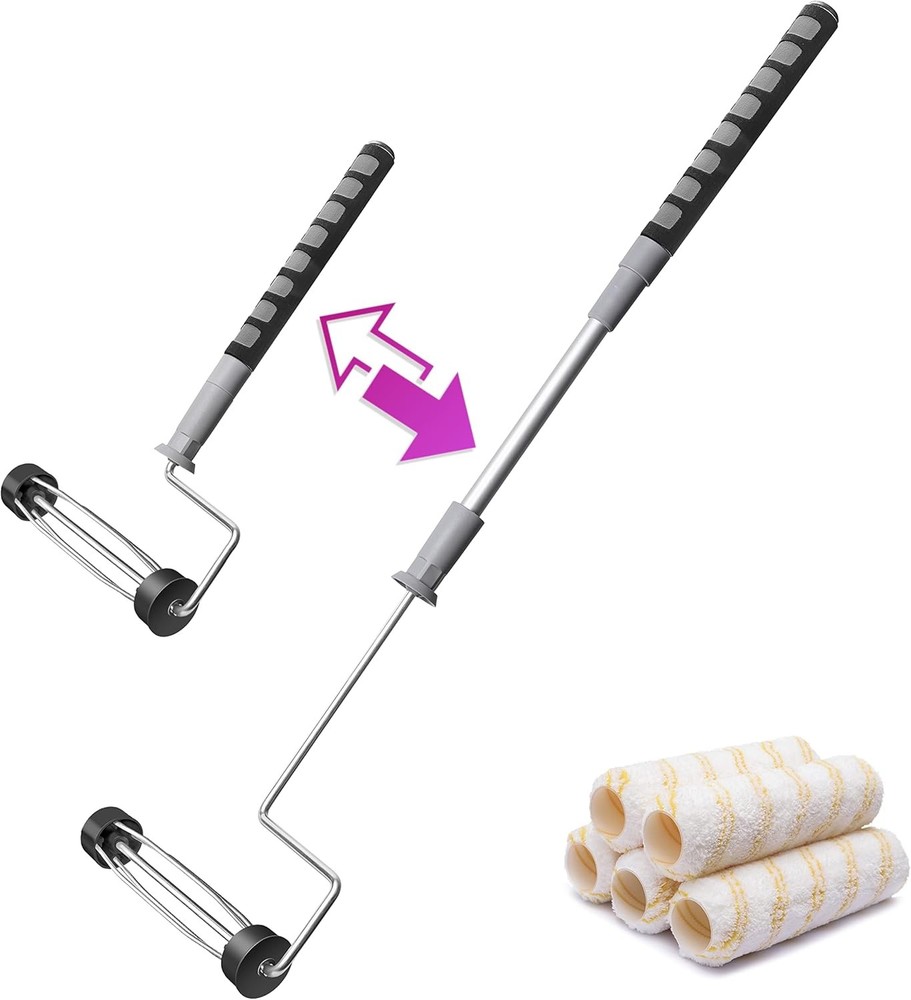 6pcs House Paint Roller Kit, 9 inch Extendable Roller Frame with 5 Microfiber Ro