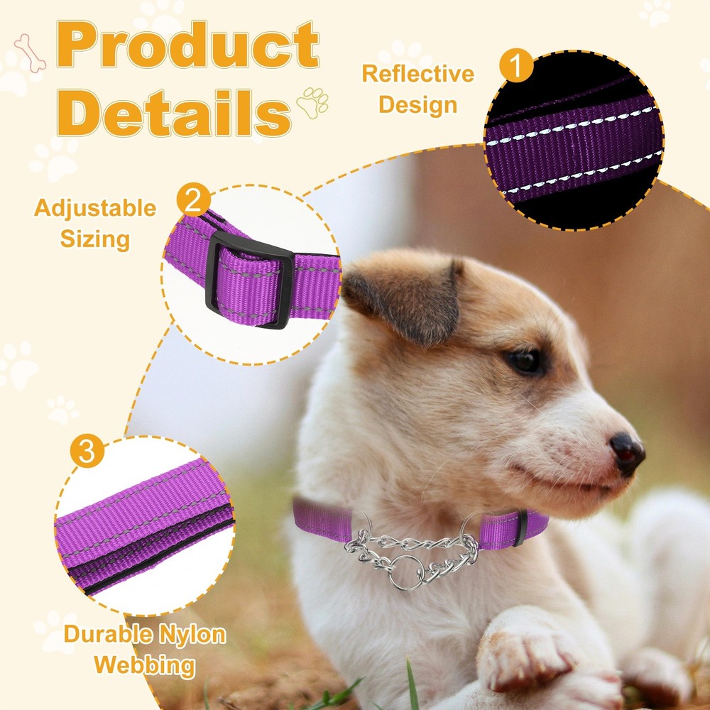 No Pull Collar for Dogs, Reflective Dog Chain Collars S (Purple)