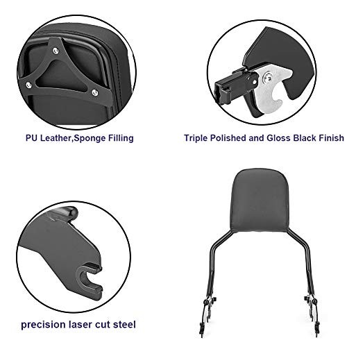 Sissy Bar Standard Height Passenger Backrest Pad Gloss Black Compatible with