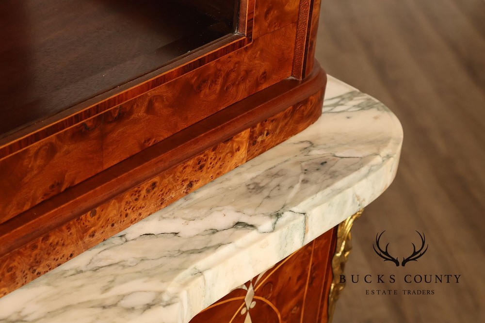 Walnut Marble Top Sideboard With Display Cabinets