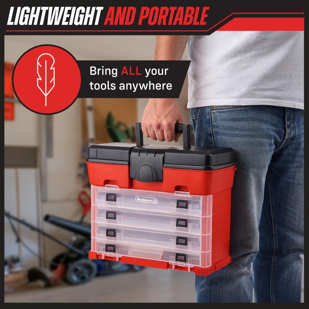 Portable Tool Storage Box - Small Parts Organizer with 4 Multi-Compartment Tr...