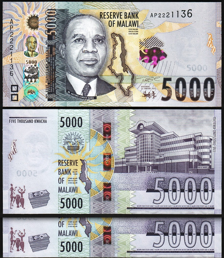 Malawi 5000 Kwacha, 2022, UNC, 2 Pcs PAIR, Consecutive, P-71