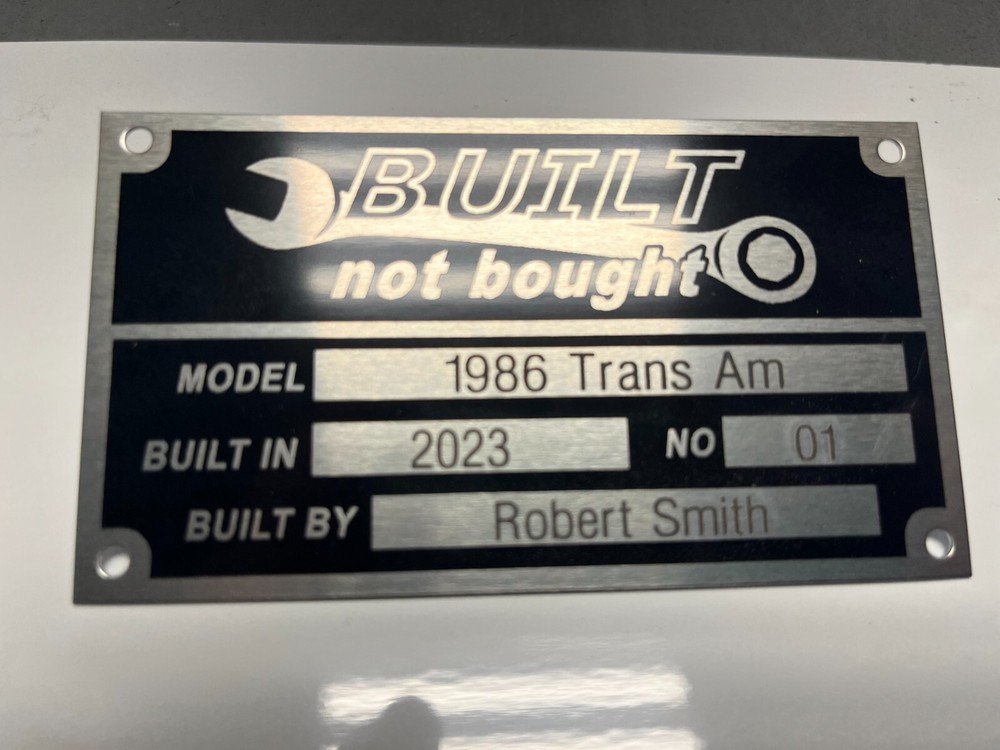 BUILT NOT BOUGHT CUSTOM ENGRAVED CUSTOM HOT ROD DATA INFORMATION PLATE 4"x2.25"