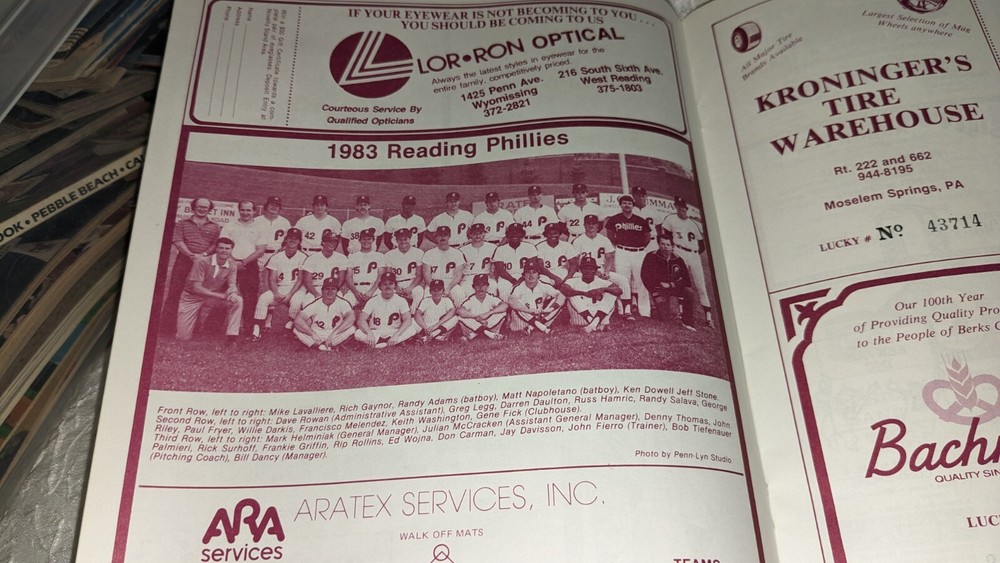 1984 Reading Phillies Minor League Baseball Program Scorebook