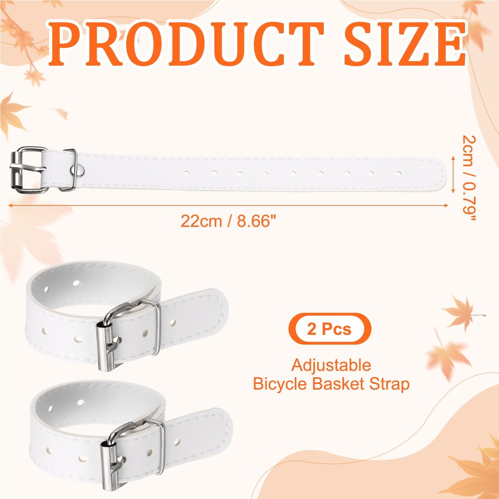 2 Pcs Adjustable Leather Bicycle Basket Strap, White
