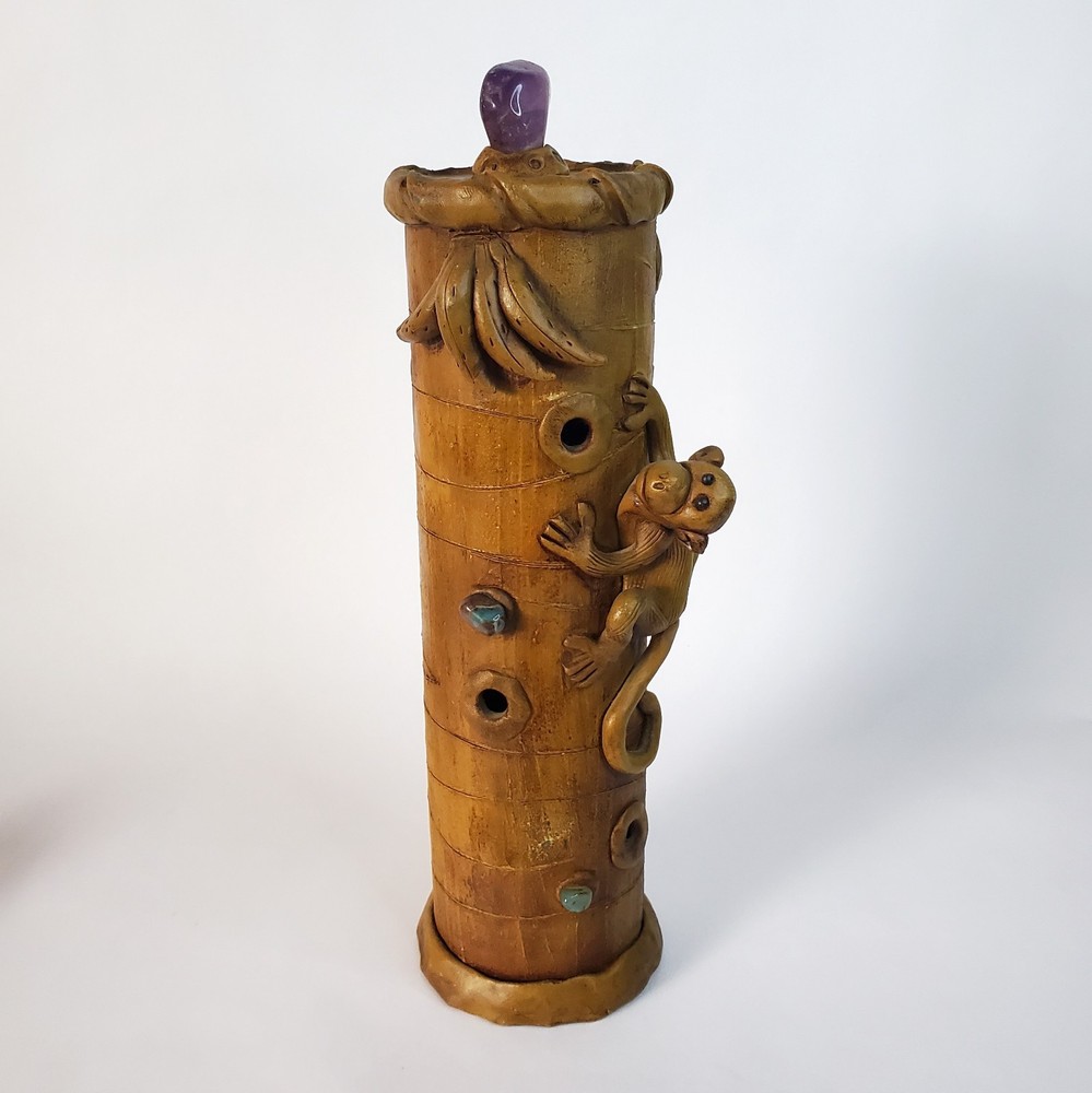 Handmade Monkey on Bamboo Incense Burner