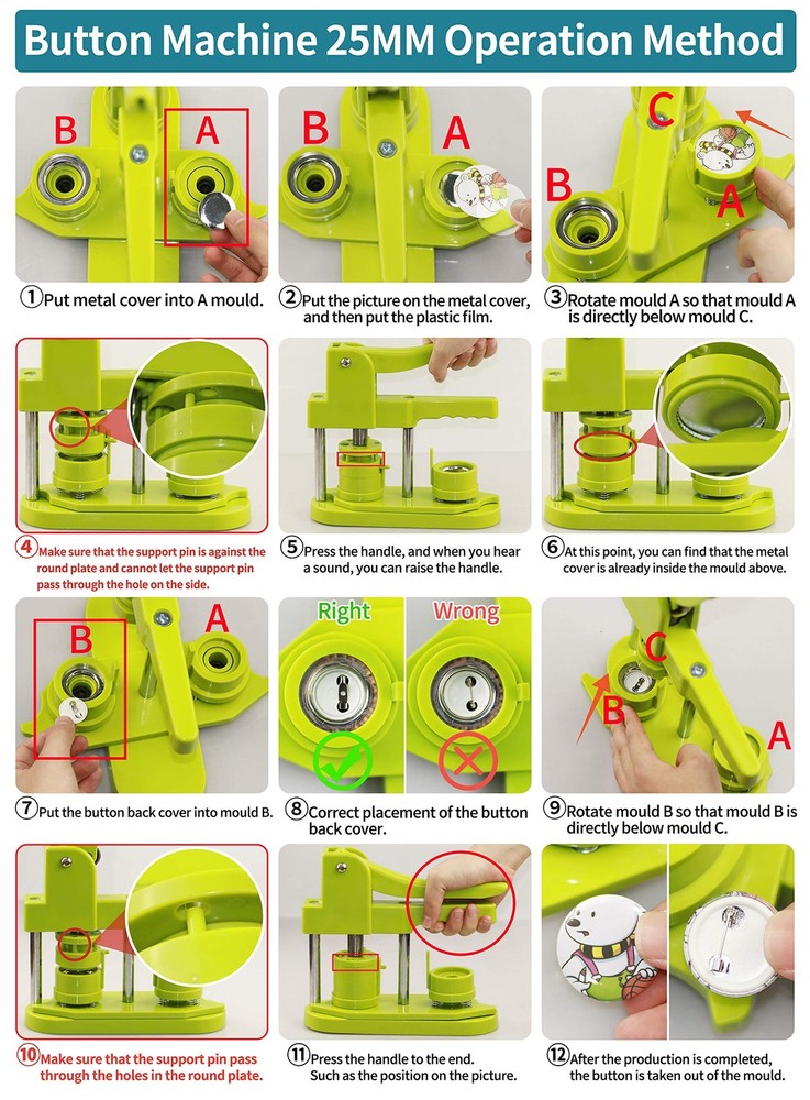 Happizza Button Maker Machine, (3rd Gen) Round - 25 mm, Green