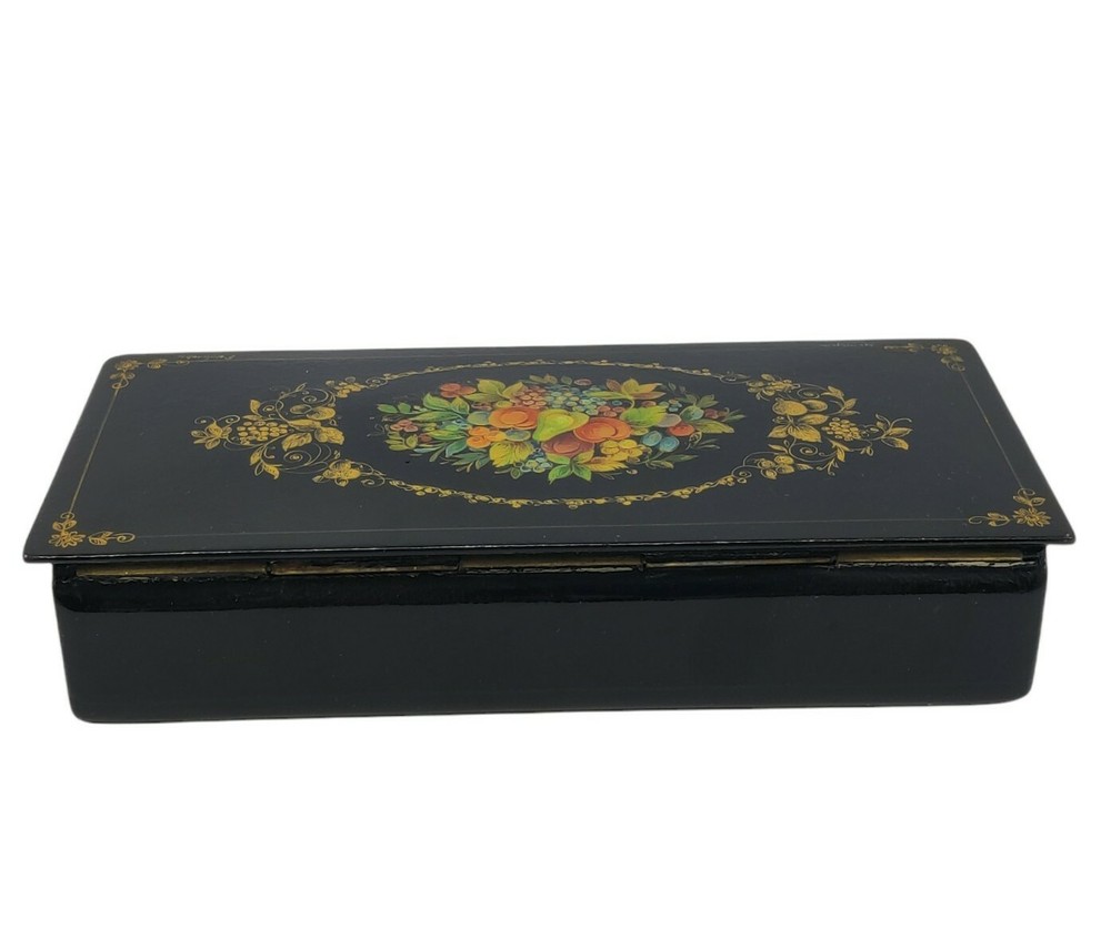 VTG Russian Rectangular Lacquer Box Hand Painted & Signed Fruit Autumn USSR