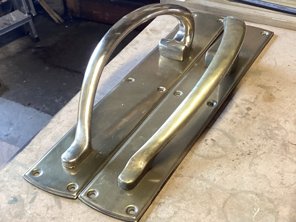 RECLAIMED SOLID BRASS DOOR PULLS PUB / SHOP /BANK PAIR