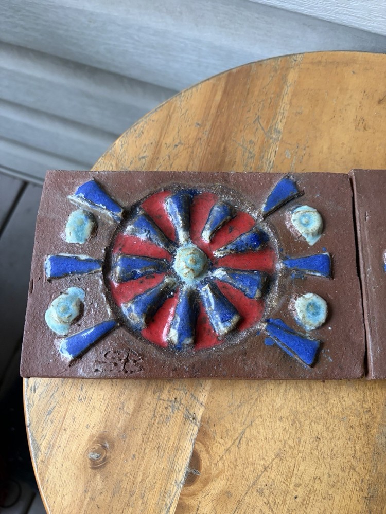 Sigrid Blow Geometric Mod Primitive Studio Art Pottery Tile Wall Sculpture 21”