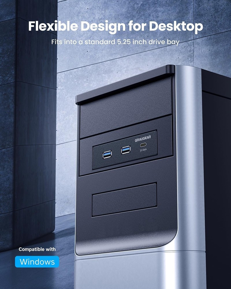 GRAUGEAR USB Hub 5.25 Panel USB-C 20Gbps SSD Bays