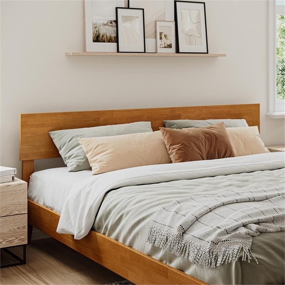 Pemberly Row King Modern Solid Wood Panel Headboard in Light Toffee