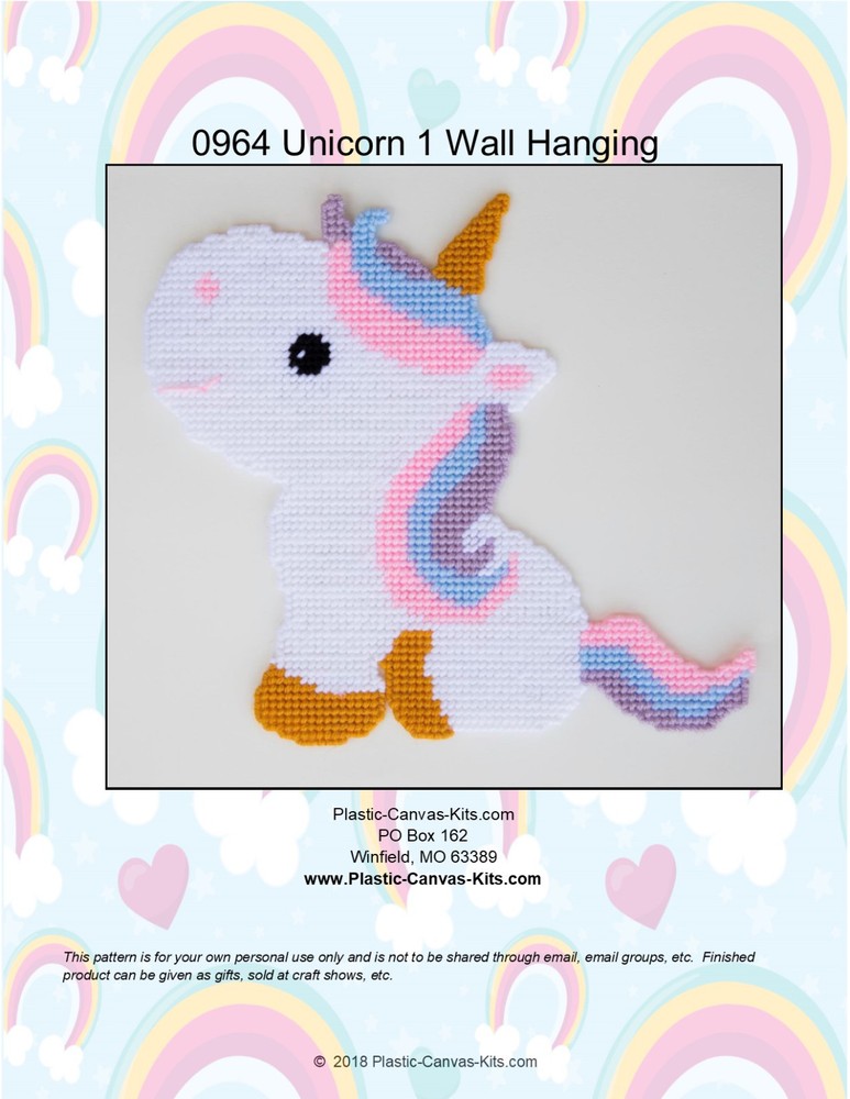 Unicorn 1 Wall Hanging-Plastic Canvas Pattern or Kit