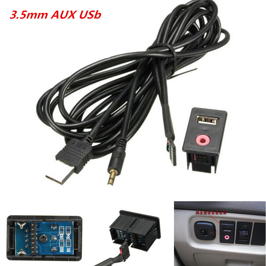 Car Audio Headphone Male Jack 3.5mm USB AUX Flush Mounting Adapter Panel Input