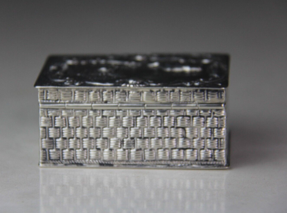 Antique German Hanau 800 Silver Rectangular Hinged Box w/ Embossed Farming Scene