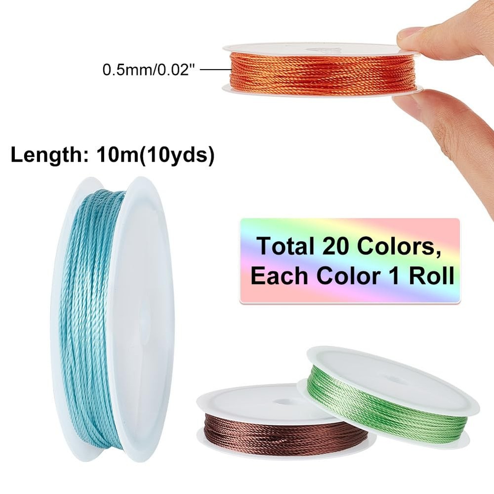 218 Yards Beading String 0.5mm 20 Colors Bracelet Thread Braided Thread Kumih...