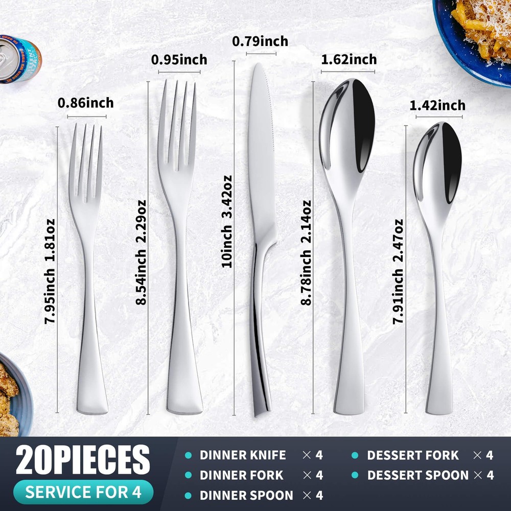 Joincook 20-Pc 18/10 Stainless Steel Silverware Set for 4 | Modern Flatware