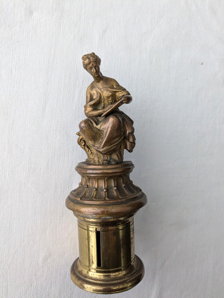 Rare Solid Bronze 19th Century Neoclassical Figural Stamp Roll Dispenser