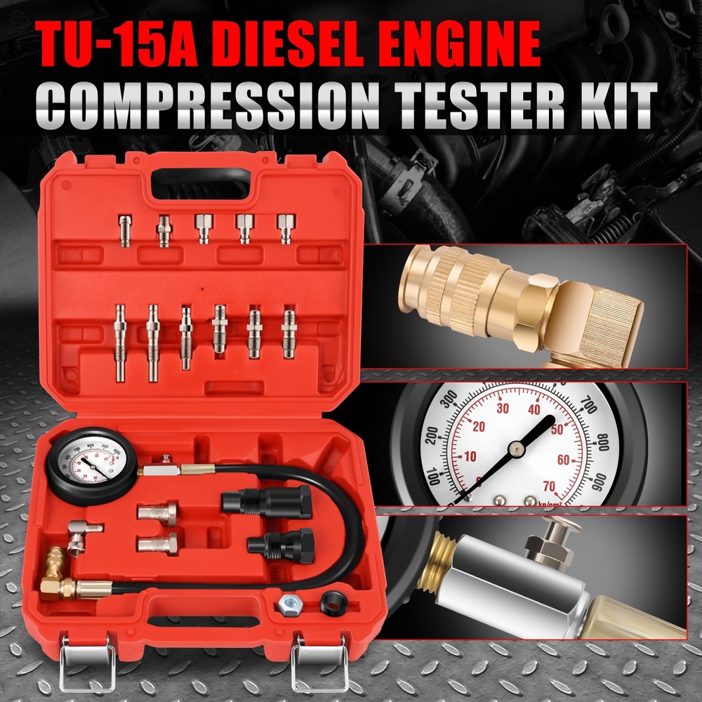 TU-15A Cylinder Diesel Engine Compression Gauges Pressure Meter Tester Tool Kits