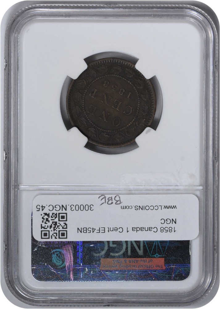 1858 Canada 1 Cent KM1 EF45BRN NGC