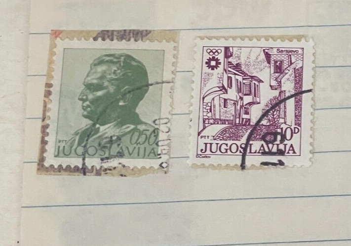 2 USED STAMPS FROM YUGOSLAVIA on paper