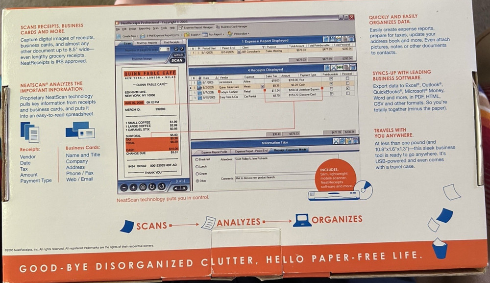 NeatReceipts Scanalizer Mobile Document Scanner Digital Filing System USB PC/Mac