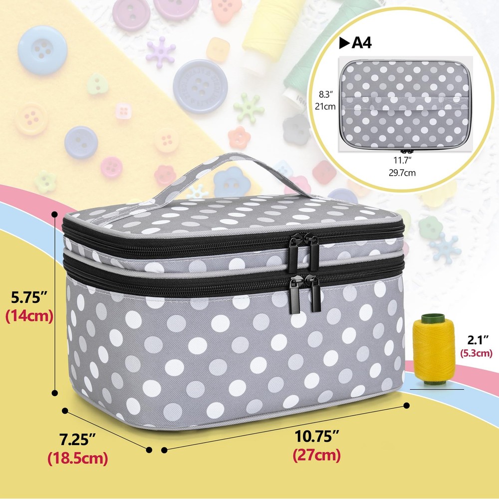 Luxja Double-Layer Sewing Accessories Organizer, Large, Grey Dots