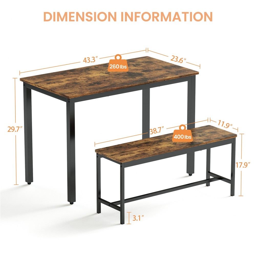 Dining Table Set, Bar Table with 2 Dining Benches, Kitchen Table Counter with