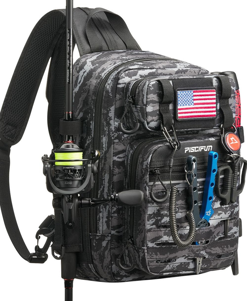 Fishing Backpack Tackle Bag with 2 Rod Holders, Multi-Compartment Storage, MOLLE