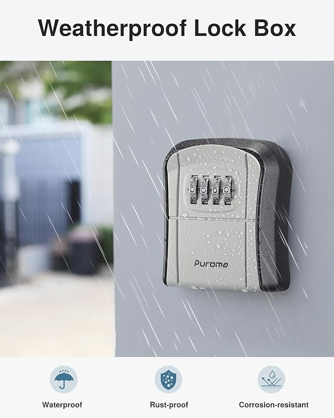 Puroma Key Lock Box Portable Combination Lockbox Wall-Mounted Key 1 Pack Gray