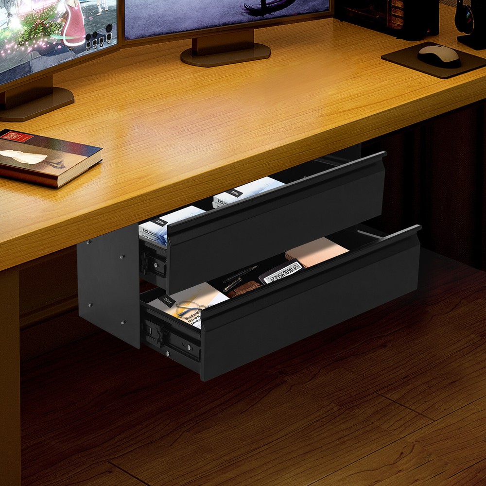 Under Desk Pull-Out Drawer 2-tier Sliding Storage Drawer, Under Desk Drawer