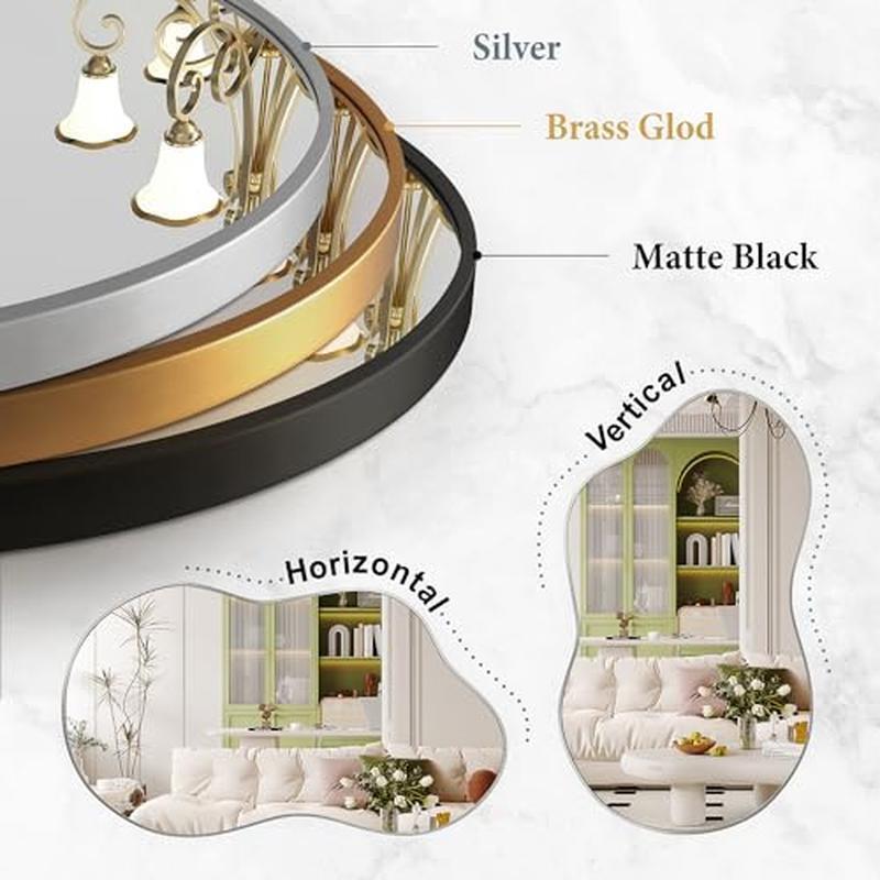 Asymmetrical Wall Mirror Decorative HD Reflection Two-Way Hanging Aluminum Frame