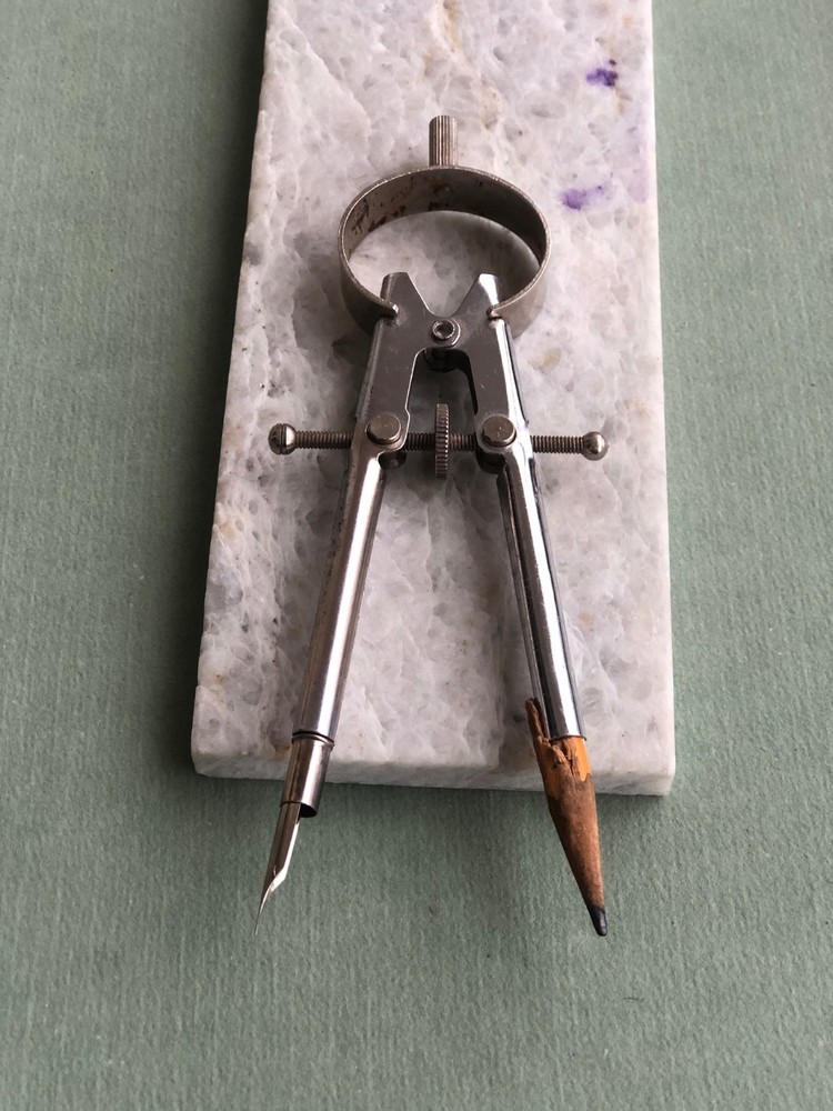 Vintage Drafting Compass w/ Interchangeable Ink Pen Nib & Point, Drafting Tool