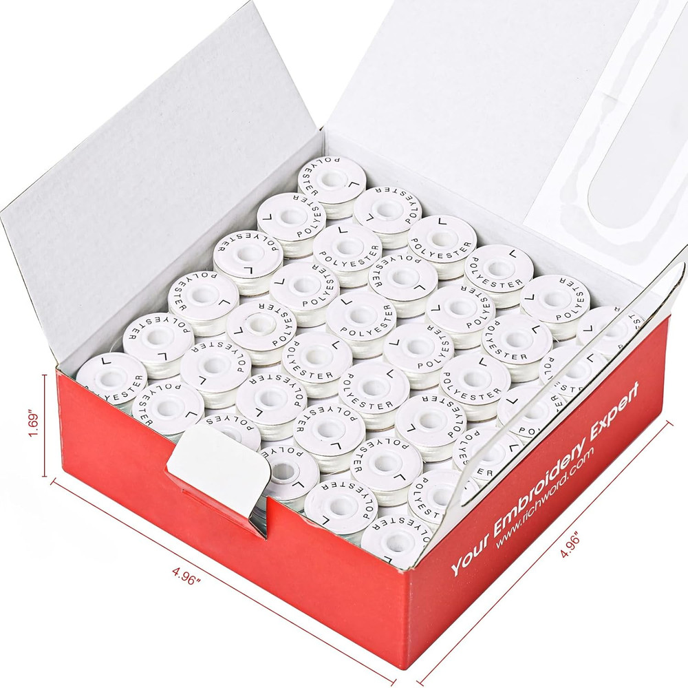 Prewound Bobbins, White Cardboard, 144Pcs Size L, Polyester Thread for Embroider