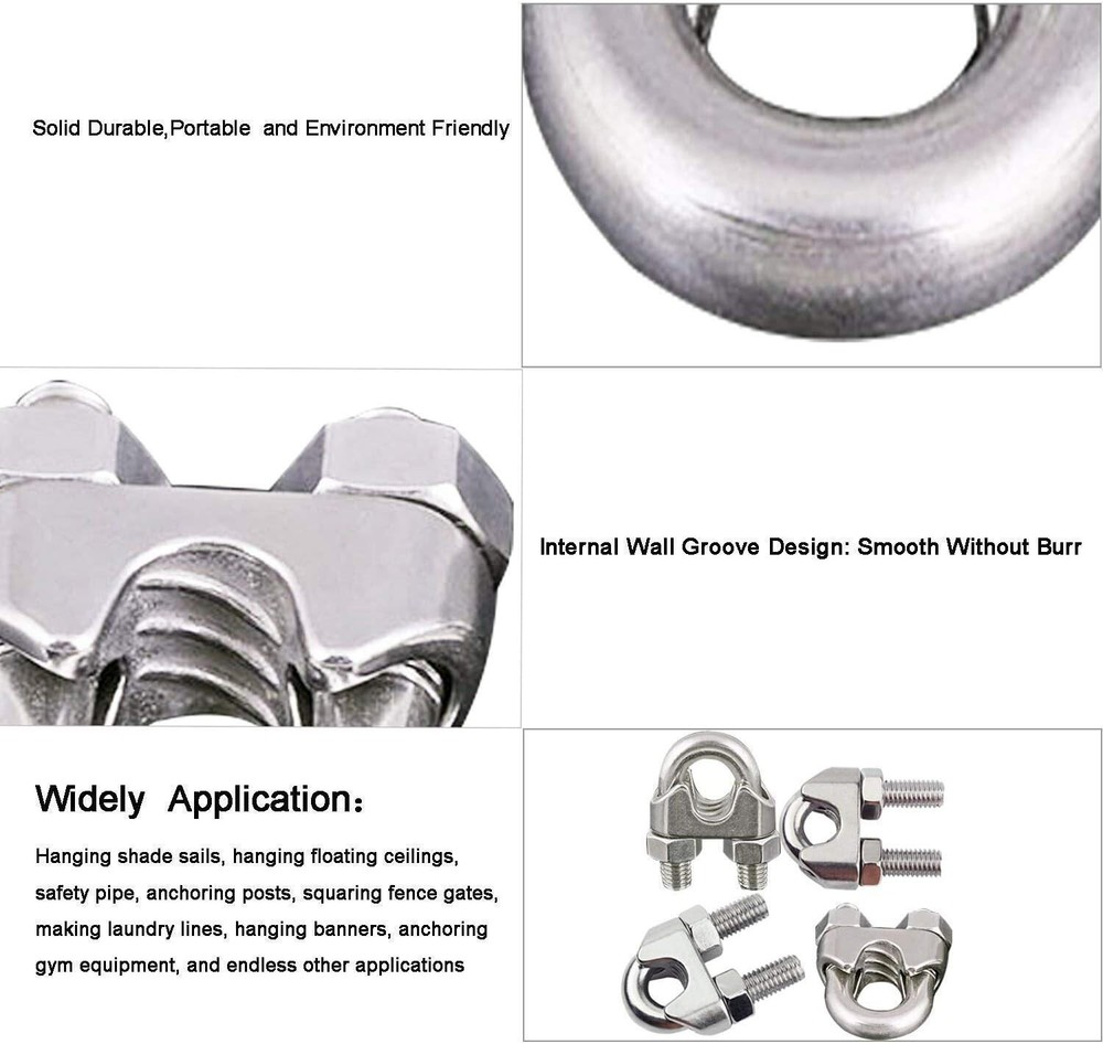 Versatile 304 Stainless Steel Wire Rope Clips - 20Pack for Secure Rigging