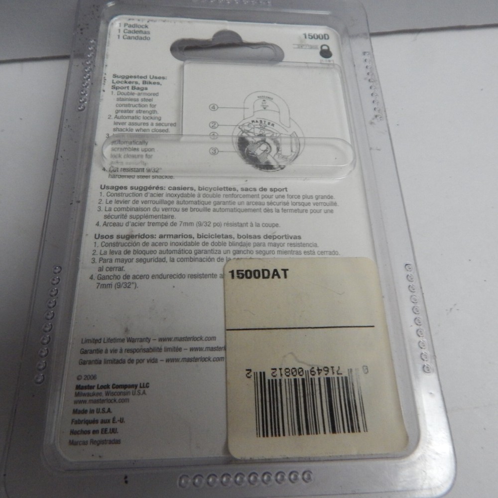 NEW MASTER 3/4" COMBINATION PADLOCK 1500D Tough Under Fire