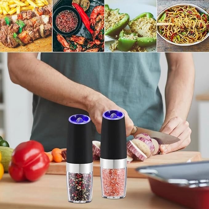 Salt Pepper Grinder, Gravity Electric Salt and Pepper Grinder With support 2pack