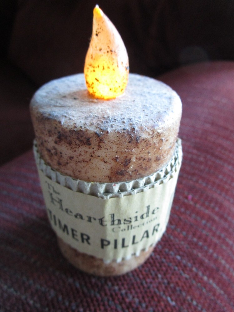 Burnt Ivory Flame Timer Pillar candle 2"x 3" Rustic Primitive Battery Operated