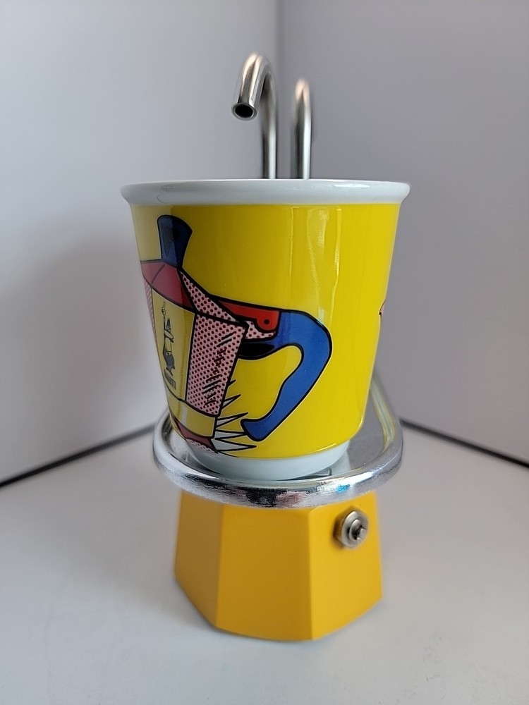 Bialetti Mini Express Roy Lichtenstein 2 Espresso Cup Maker Pop Art Coffee Set