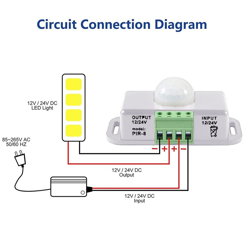 Smart PIR Motion Sensor Switch for 12V 24V LEDs Adjustable Lighting Duration