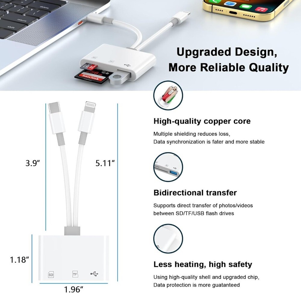 Memory Card Reader 3-in-1 USB 3.0 OTG Adapter SD Card Reader For iPhone/iPad